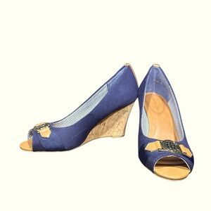 Tommy Hilfiger Navy Blue & Brown‎ Cork Wedges size 7.5 - gently used